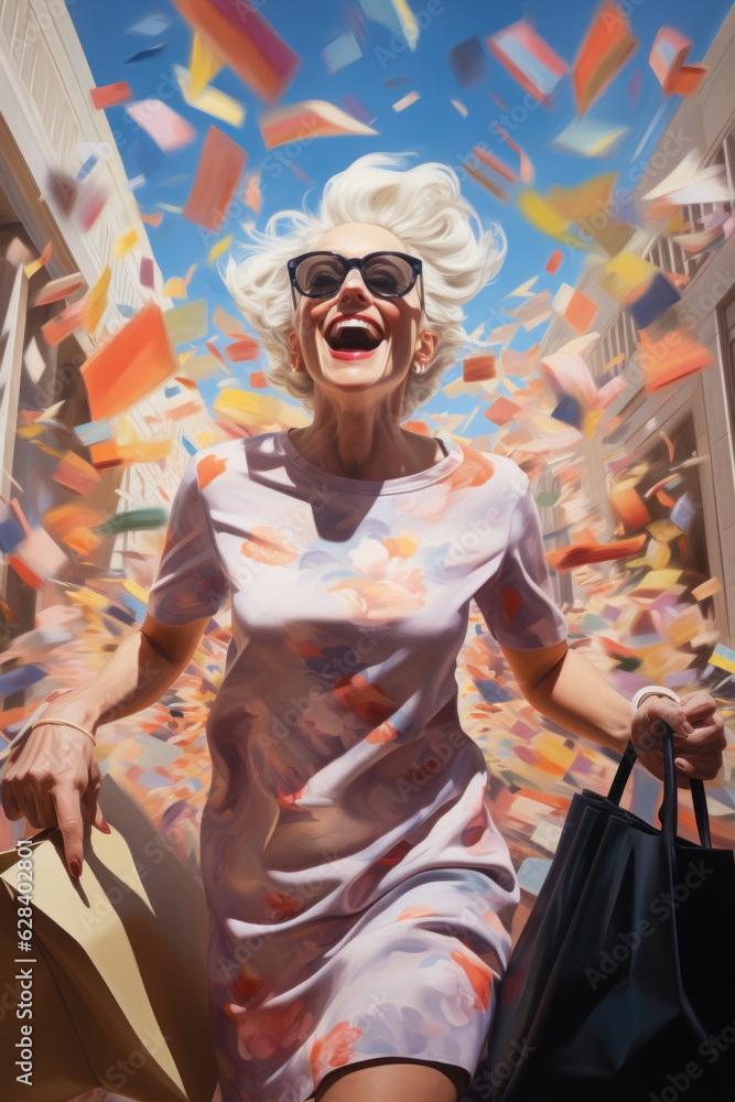 AI generated portrait of happy woman with shopping bags