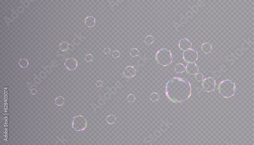 Bubble vector PNG. Set of realistic soap bubbles. Bubbles are located on a transparent background. Vector flying soap bubbles. Water glass bubble realistic png 