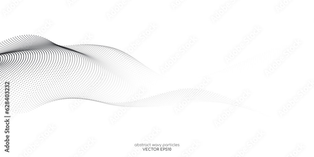 Flowing dots particles wave pattern 3D curve halftone black gradient ...