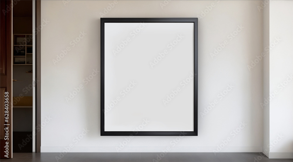 Square canvas framed on wall. Generative AI. Square canvas framed on wall. Generative AI.