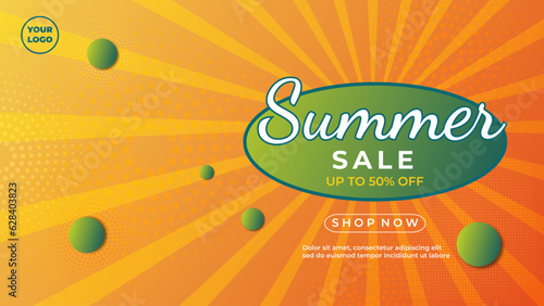 Summer sale banner flyer concept design vector illustration with yellow color.