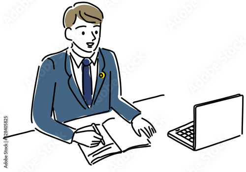相談を受ける男性弁護士のシンプル線画イラスト