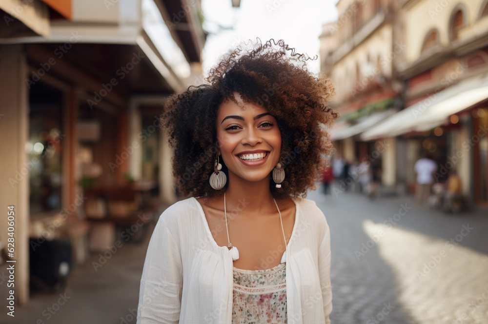 AI generated image of african american young woman in the city AI generated image of african american young woman in the city