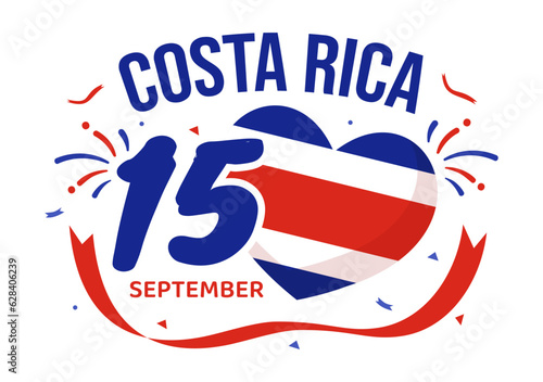 Happy Independence Day of Costa Rica Vector Illustration on September 15 with Waving Flag Background and Confetti in Hand Drawn Templates