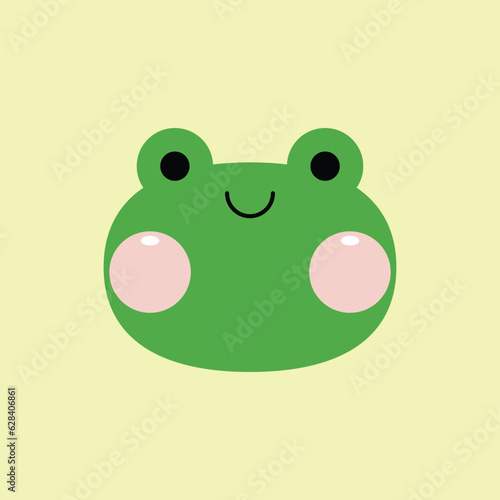 Cute smiling green frog face character icon. Vector illustration in kawaii cartoon style.