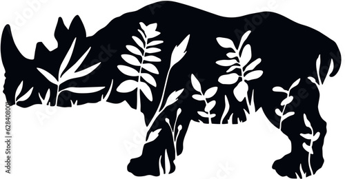 Rhinoceros - Floral Animals Vector, Cut Stencil, Laser Cut