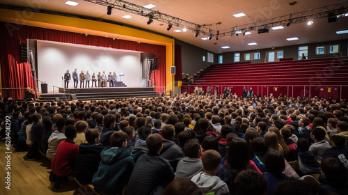 Community and shared experiences - a panoramic view of a school assembly hall during an event