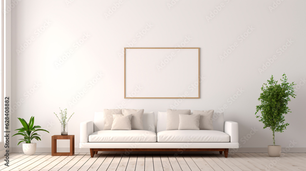 Fototapeta premium Mockup white scandinavian living room, ai generated
