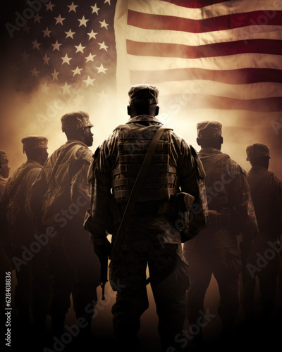 AI generated USA soldiers in silhouette standing side by side