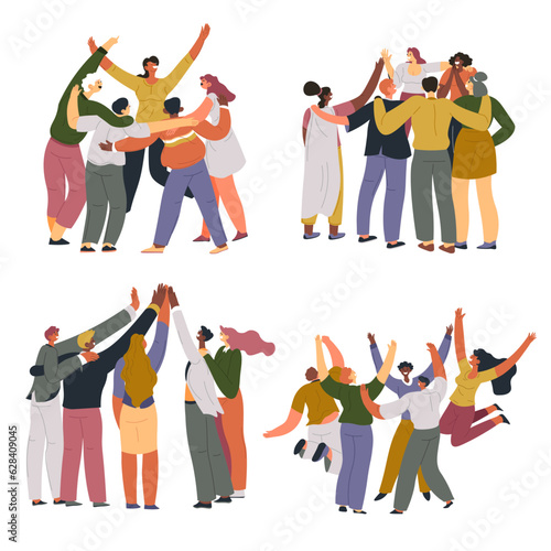Group of people cheering and having fun laughing