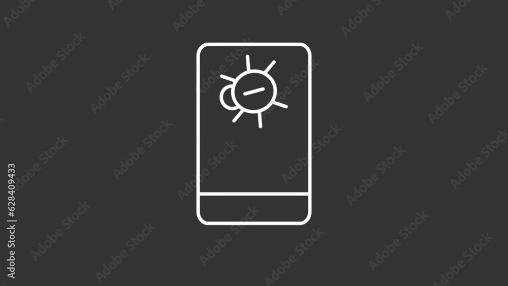 Cell phone bugging white animation. Bug crawling on mobile screen line animated icon. Warning sign. Security breach. Isolated illustration on dark background. Transition alpha video. Motion graphic Cell phone bugging white animation. Bug crawling on mobile screen line animated icon. Warning sign. Security breach. Isolated illustration on dark background. Transition alpha video. Motion graphic