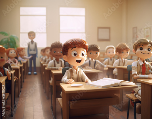 AI-generated image of students in a classroom 3D Animation Style