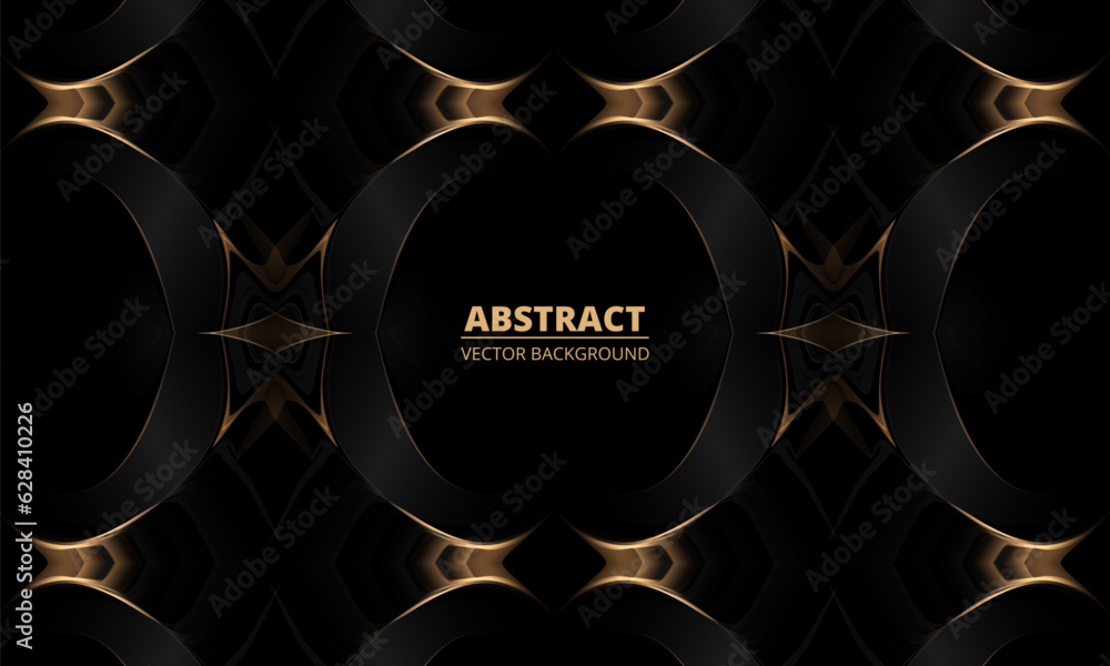 Black abstract elegant luxury background with gold frame, lines and ...