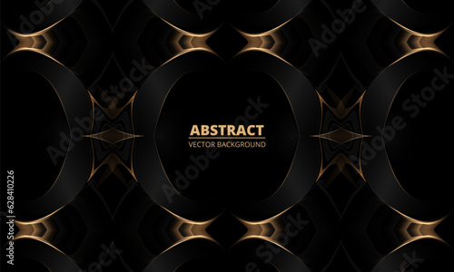 Black abstract elegant luxury background with gold frame, lines and shapes. Vector illustration