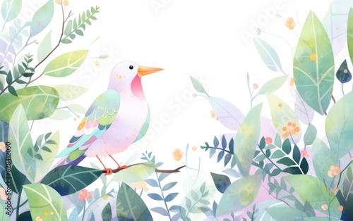 Whimsical and Cute Watercolor Style Birds, Colorful Illustration, Abstract Art