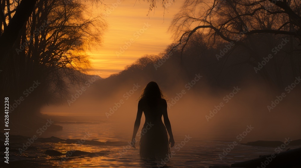 Fototapeta premium woman in river sunset