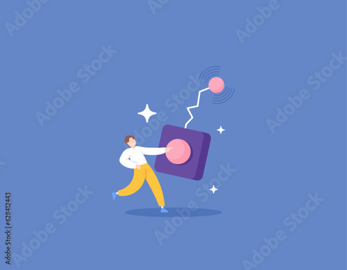 Activator and remote control. A man wants to activate something by pressing the button of a remote. Technology and control theory. illustration concept design. vector elements. blue background