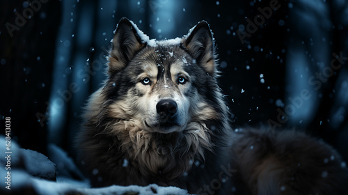 Majestic Alaskan Malamute in Snow-Covered Forest