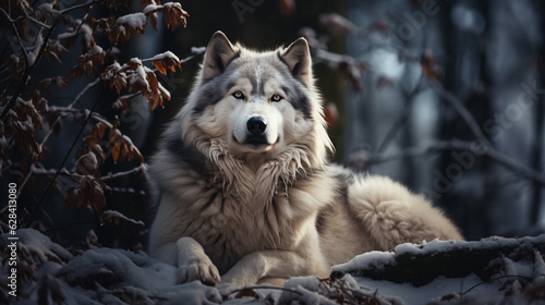 Majestic Alaskan Malamute in Snow-Covered Forest