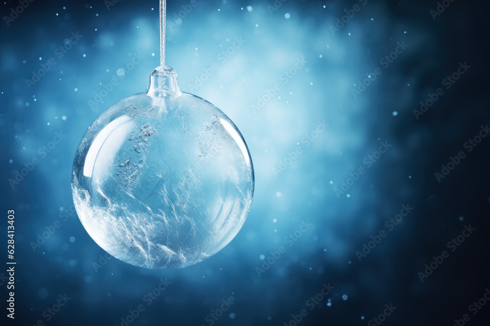 Frosted Christmas bauble, glass ball on winter background Frosted Christmas bauble, glass ball on winter background