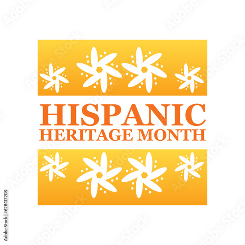 Hispanic,heritage month. Isolated header design element for promotional banner, orange emblem with floral element.