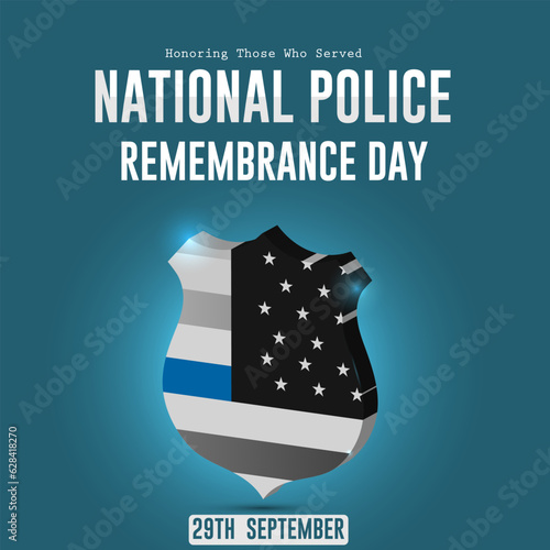 National Police Remembrance Day is September 29. Blue background poster banner celebration design concept. Vector illustration.