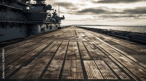 An expansive empty aircraft carrier deck