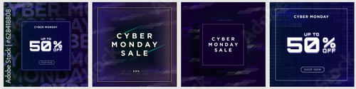 Set of Cyber Monday Sale Signs in digital and cyber concept backgrounds with shop now CTA button. Vector Illustration. EPS 10.