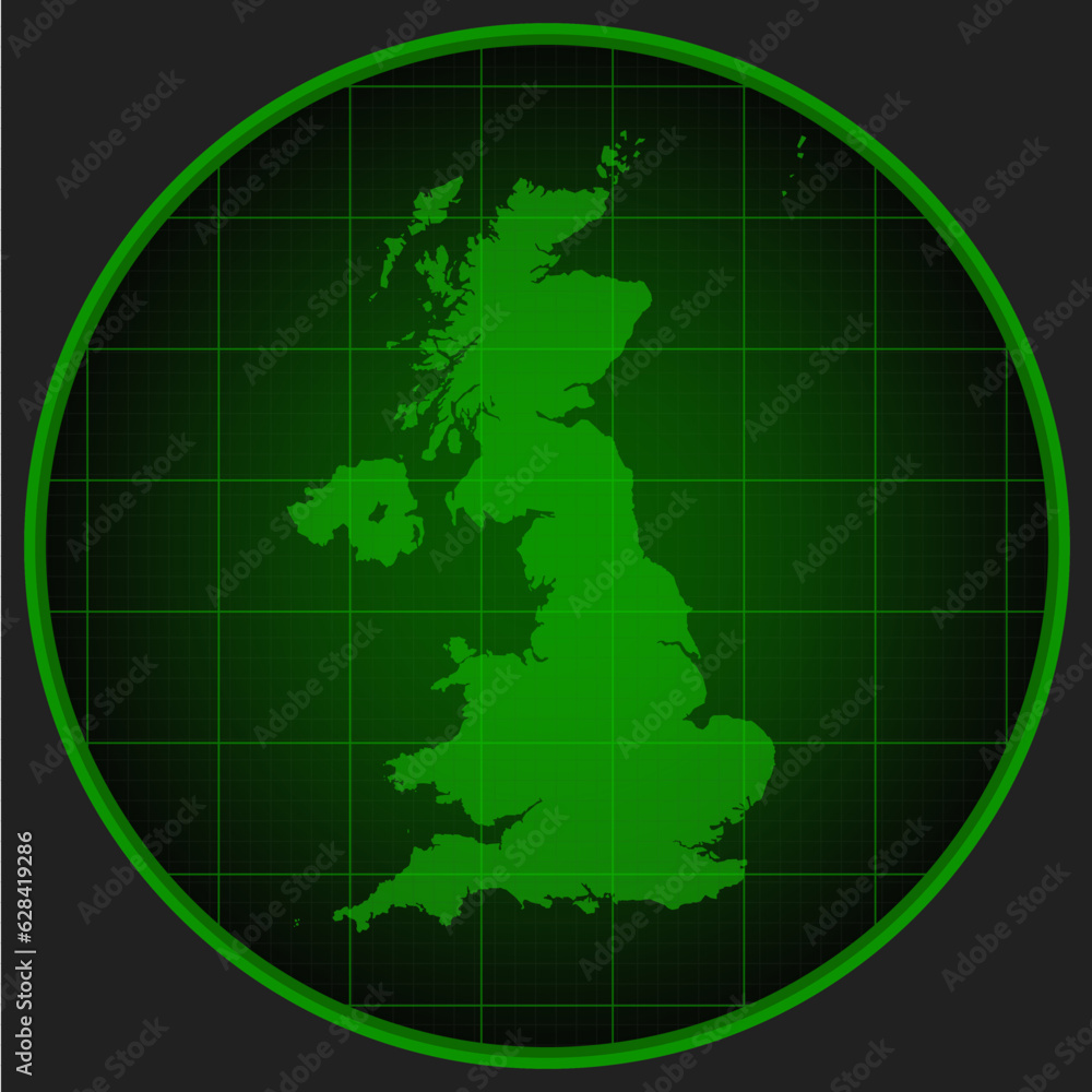 Vector map United Kingdom on the radar screen