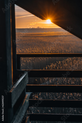 Sunrise photo of Kiekkaaste Bird Observatory in The Netherlands at Wadden Sea photo