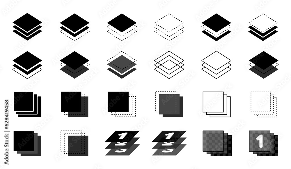Different Isolated Layer Icon Illustrations Set Different Isolated Layer Icon Illustrations Set