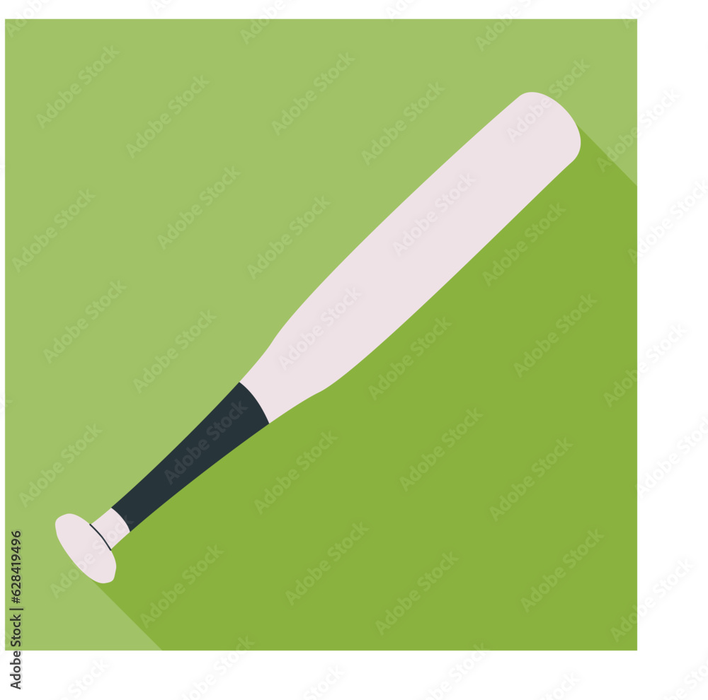 baseball bat icon with long shadow on green baseball bat icon with long shadow on green