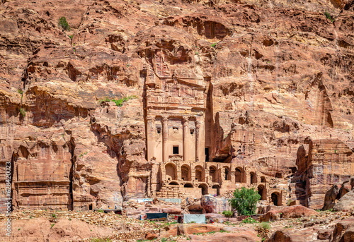 The Royal Tombs, a series of large carved mausoleums with impressive facades overlooking the ancient city Petra, in Jordan.