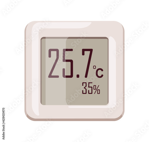 Temperature and air humidity sensor. Digital electronic device with screen, display. Measurement tool for measuring home, room, indoor weather. Flat vector illustration isolated on white background