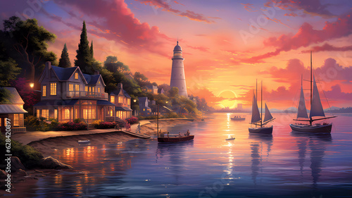 sunset over the harbor © Tri_Graphic_Art