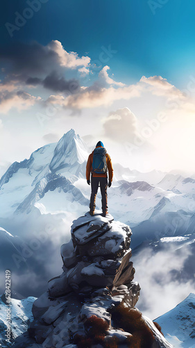 hiker on top of the mountain © Tri_Graphic_Art