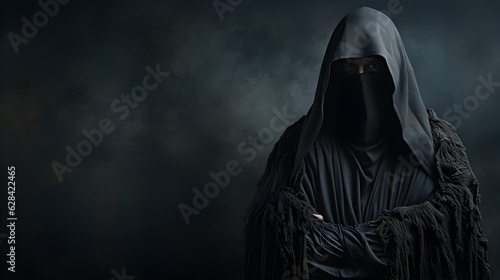 Grim Reaper dark gray background, Halloween concept Generative AI