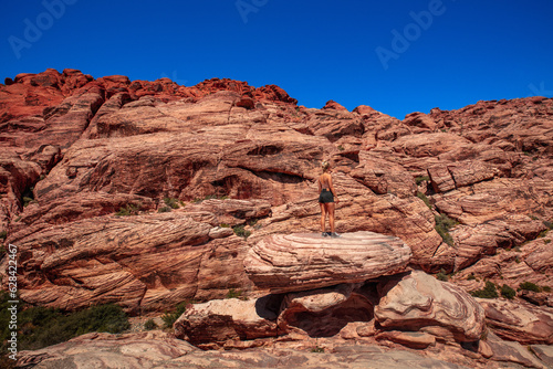 Spectacular Scenery: Hiker woman in Red Rock Canyon National Recreation Area