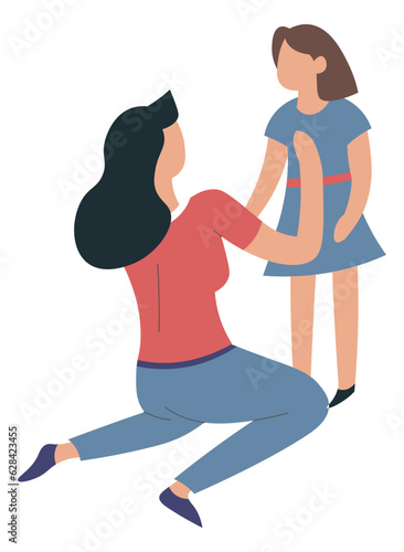 Mother taking care of preteen daughter vector