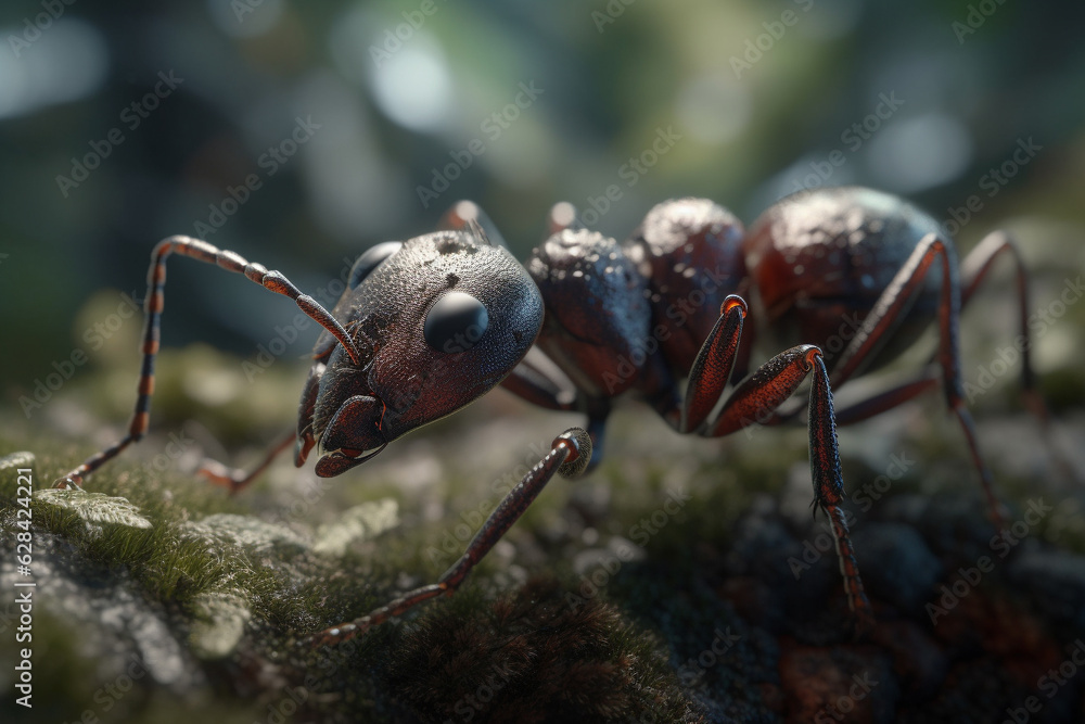 Ant insect, macro close up view in natural habitat. Generative AI Ant insect, macro close up view in natural habitat. Generative AI