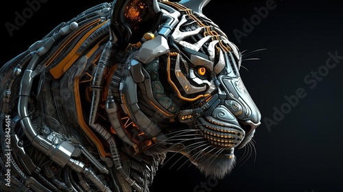 Tiger with cyborg design on black background © muhammad