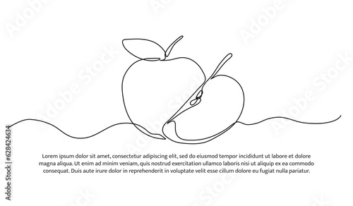 Apple one continuous line design. Fruits symbol design concept. Decorative elements drawn on a white background.