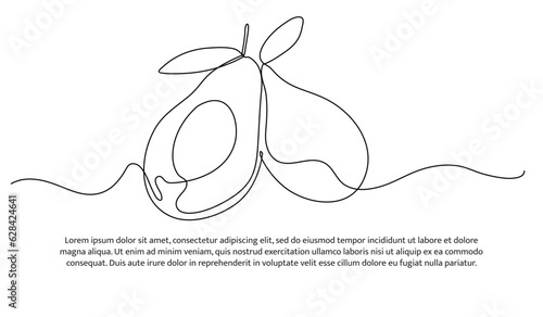 Avocado one continuous line design. Fruits symbol design concept. Decorative elements drawn on a white background.