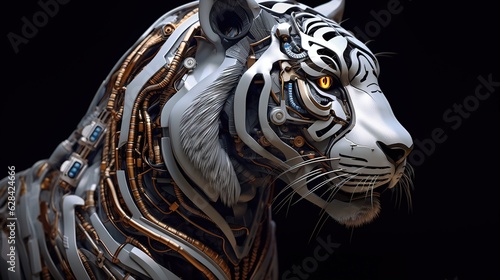 Tiger with cyborg design on black background