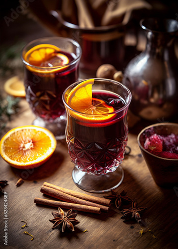 Mulled wine, warm Christmas spicy grog. Generative AI