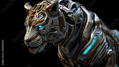 Tiger with cyborg design on black background