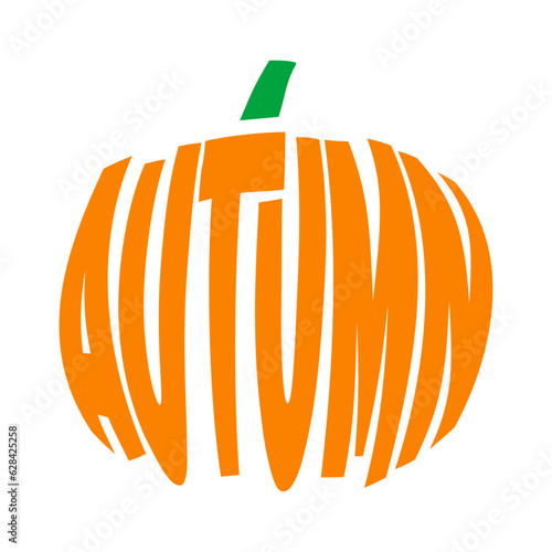 Logo con letras palabra autumn con texto manuscrito con forma de calabaza para su uso en invitaciones y tarjetas 