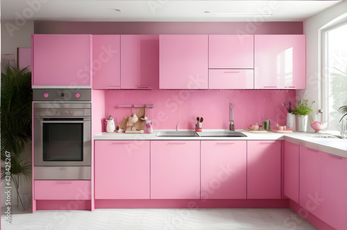 pink kitchen, modern kitchen interior pink