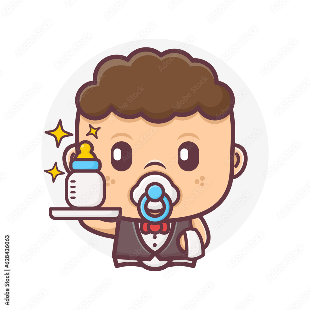 cute waiter baby cartoon with formula drink