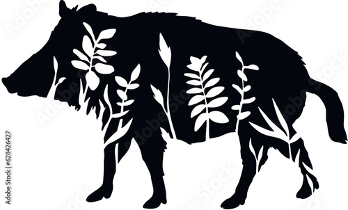 Wild Boar - Floral Animals Vector, Cut Stencil, Laser Cut photo